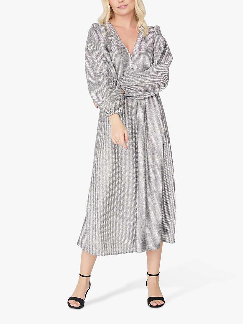 Buy A-VIEW Enitta Metallic Thread Puff Sleeve Midi Dress, Silver Online at johnlewis.com