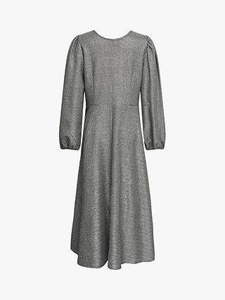 A-VIEW Enitta Metallic Thread Puff Sleeve Midi Dress, Silver