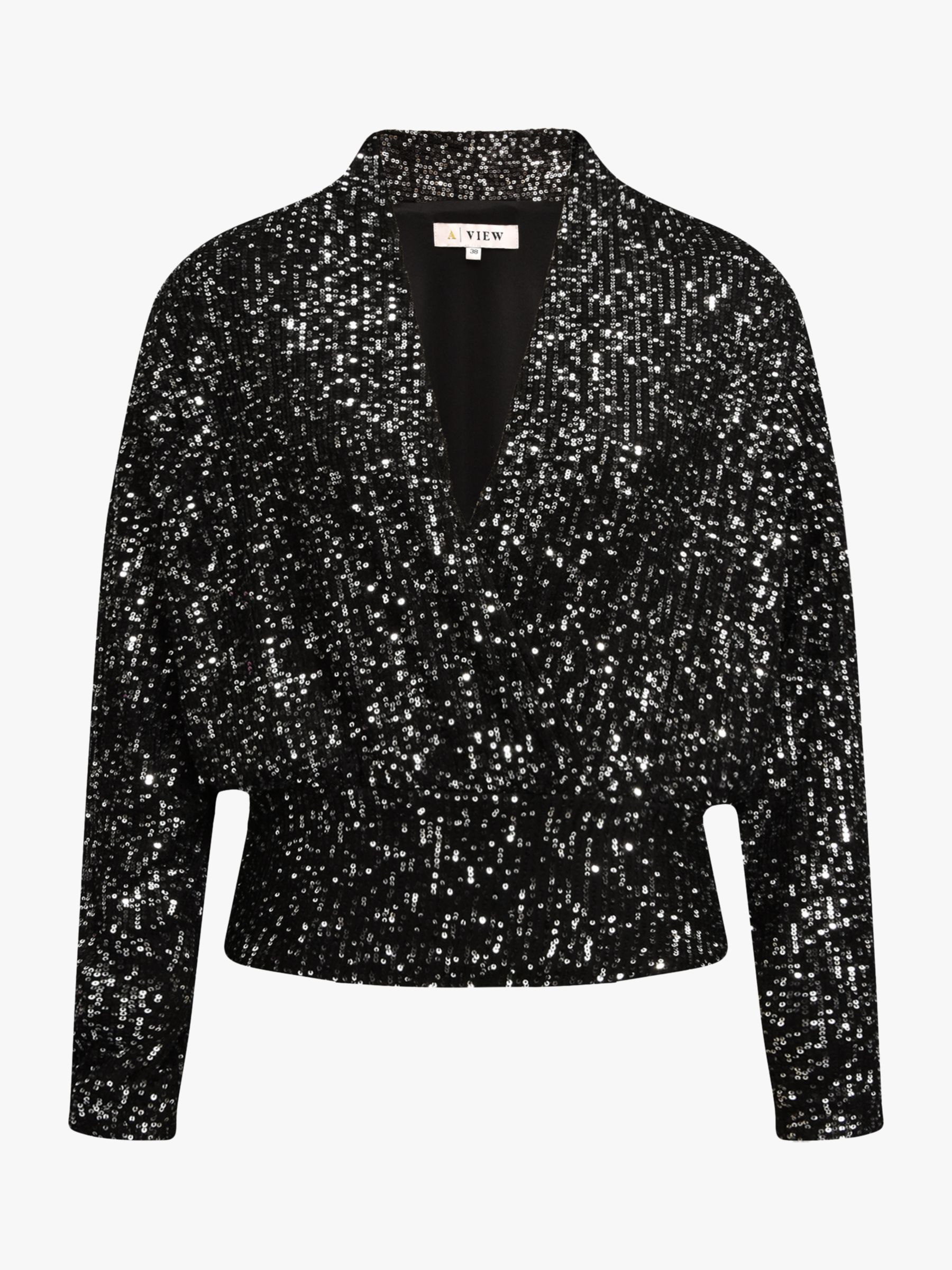 A-VIEW Alexi Sequin Long Sleeve Blouse, Black at John Lewis & Partners
