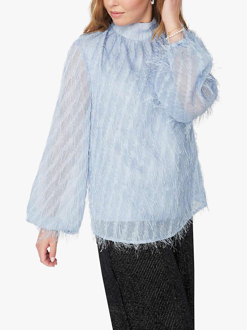 Buy A-VIEW Aiden Long Sleeve Embellished Blouse, Light Blue Online at johnlewis.com