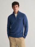 GANT Cotton Half Zip Collar Jumper, Blue Melange