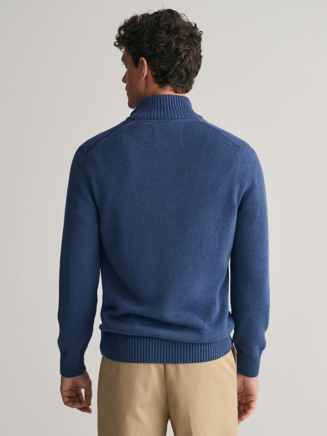 GANT Cotton Half Zip Collar Jumper, Blue Melange, S