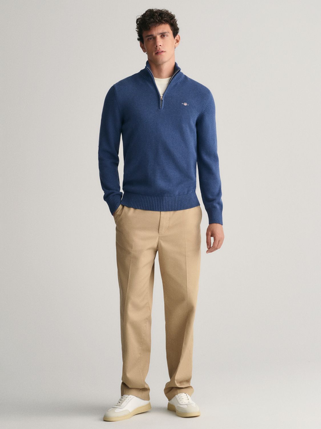 GANT Cotton Half Zip Collar Jumper, Evening Blue at John Lewis & Partners