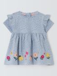 John Lewis Baby Floral Embroidered Border Top, Blue