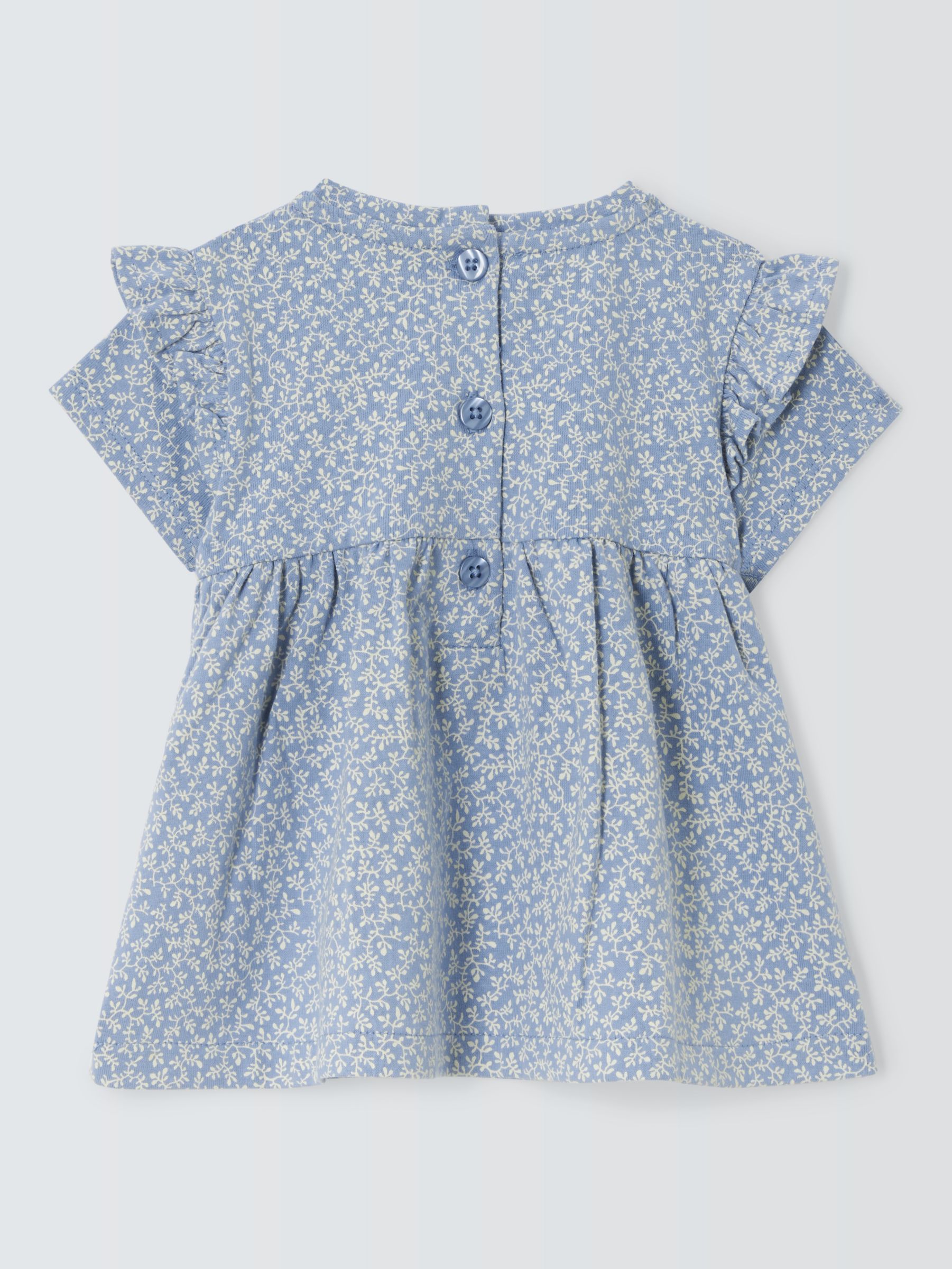 John Lewis Baby Floral Embroidered Border Top, Blue, 9-12 months