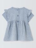John Lewis Baby Floral Embroidered Border Top, Blue
