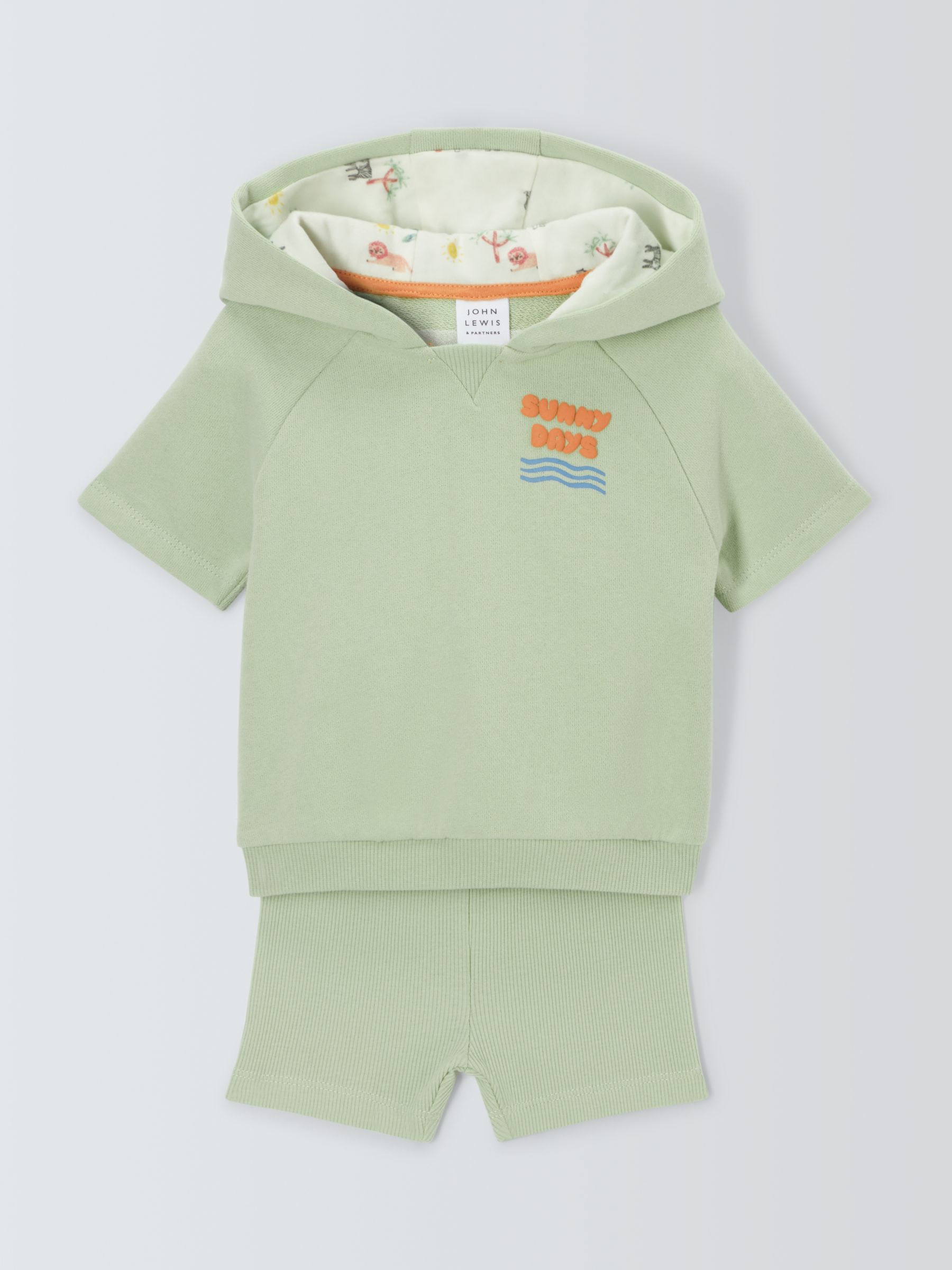 John Lewis Baby Shorts and Hoodie Set, Green, 0-3 months