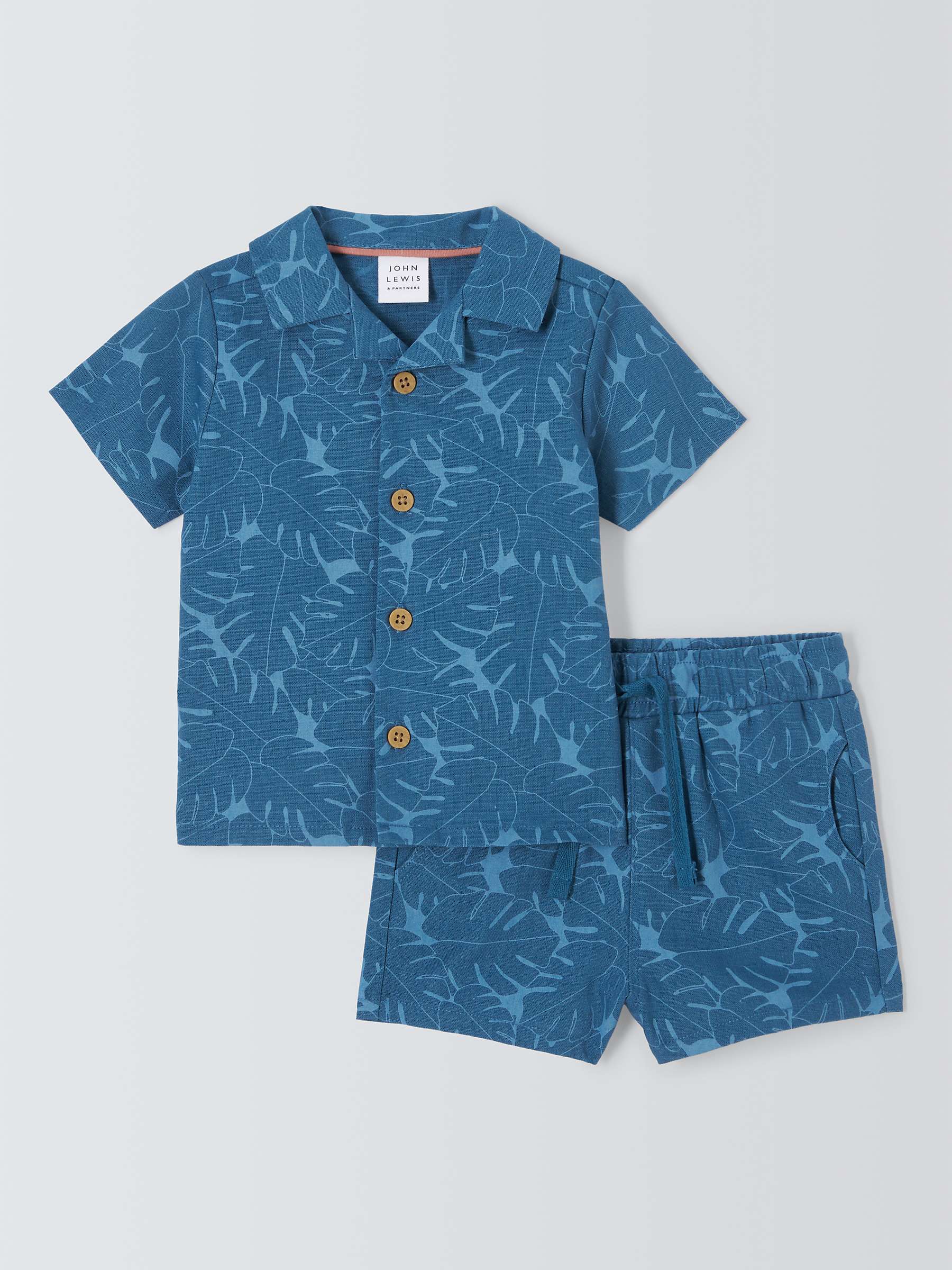 Buy John Lewis Baby Linen Blend Leaf Print Top & Shorts Set, Blue Online at johnlewis.com