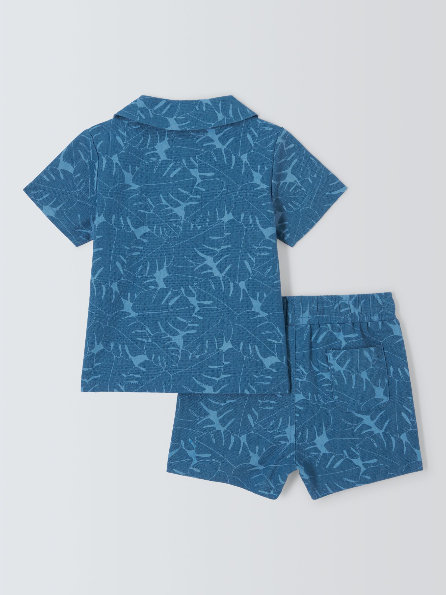 John Lewis Baby Linen Blend Leaf Print Top & Shorts Set, Blue, 6-9 months