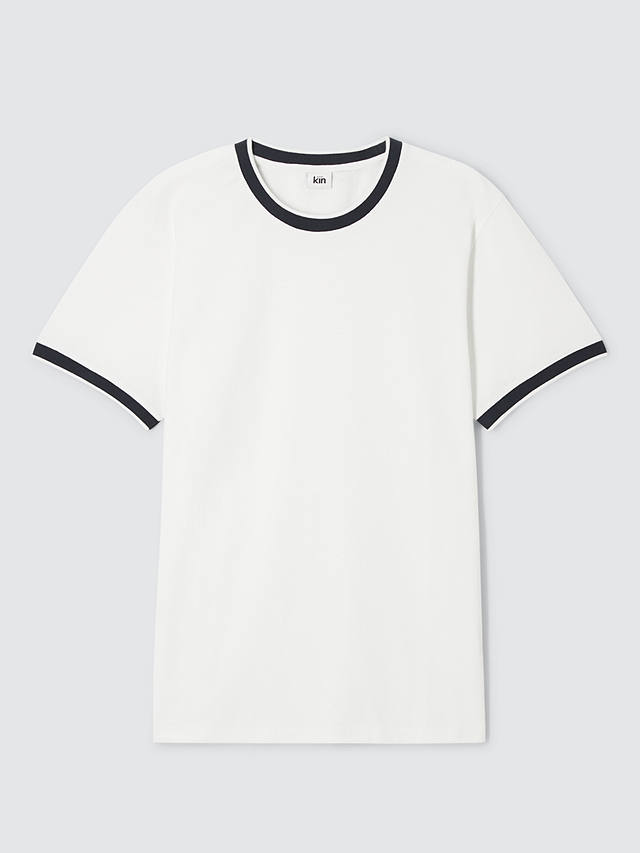 Kin Contrast Trim Textured T-Shirt, Cloud Dancer