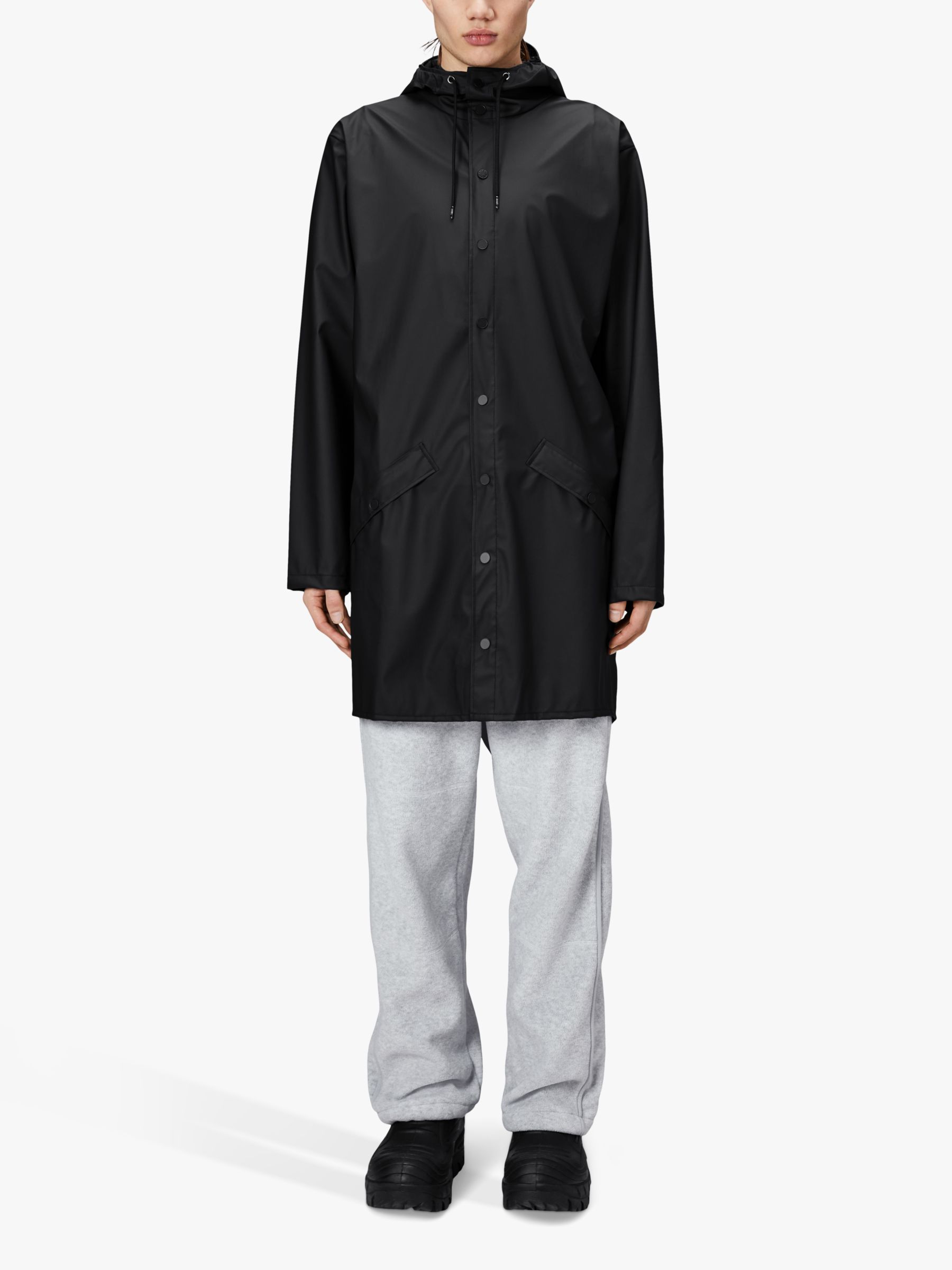 Rains Unisex Waterproof Long Rain Jacket, 01 Black, XL