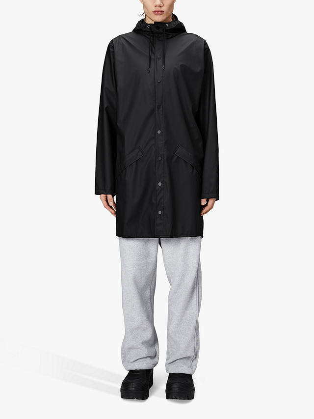 Rains Unisex Waterproof Long Rain Jacket, 01 Black