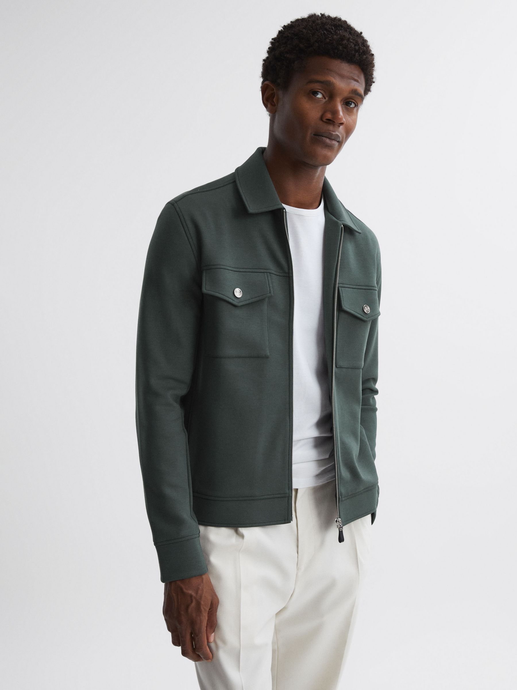 Reiss Medina Zip Twin Pocket Jacket, Emerald