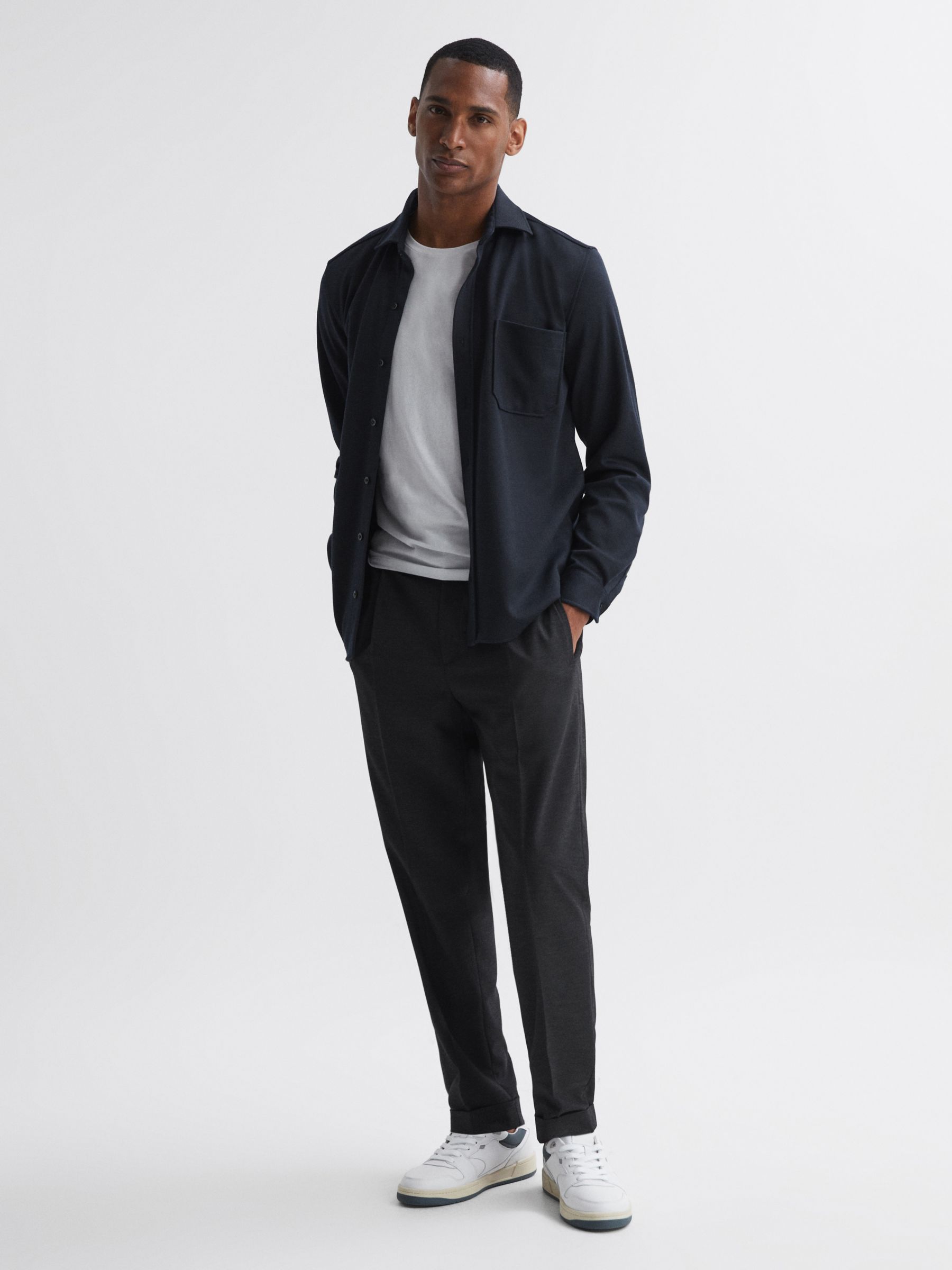 Reiss Moritz Textured Jersey Shirt, Navy at John Lewis & Partners