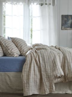 Piglet in Bed Check Stripe Linen Pair Square Pillowcase, Cafe Au Lait