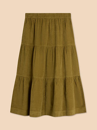 White Stuff Tiered Corduroy Skirt, Mid Chartreuse