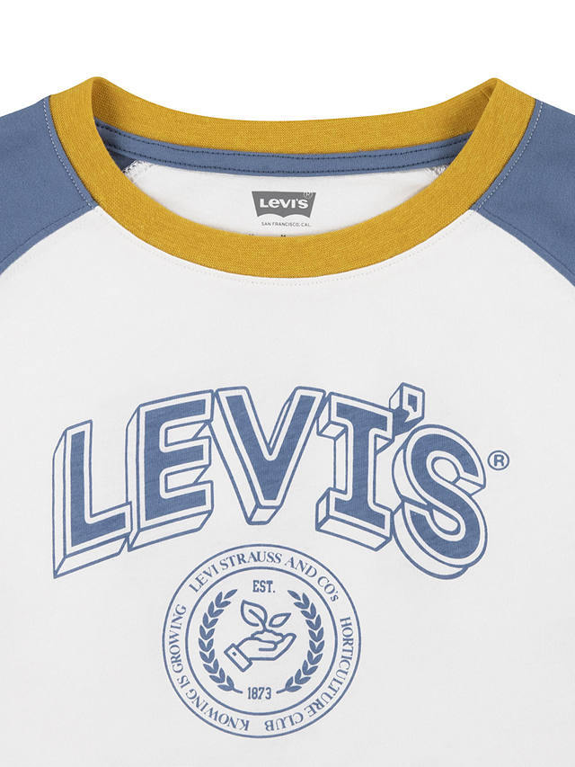 Levi's Kids' Prep Logo Crew Neck Long Sleeve T-Shirt, Cloud Dancer
