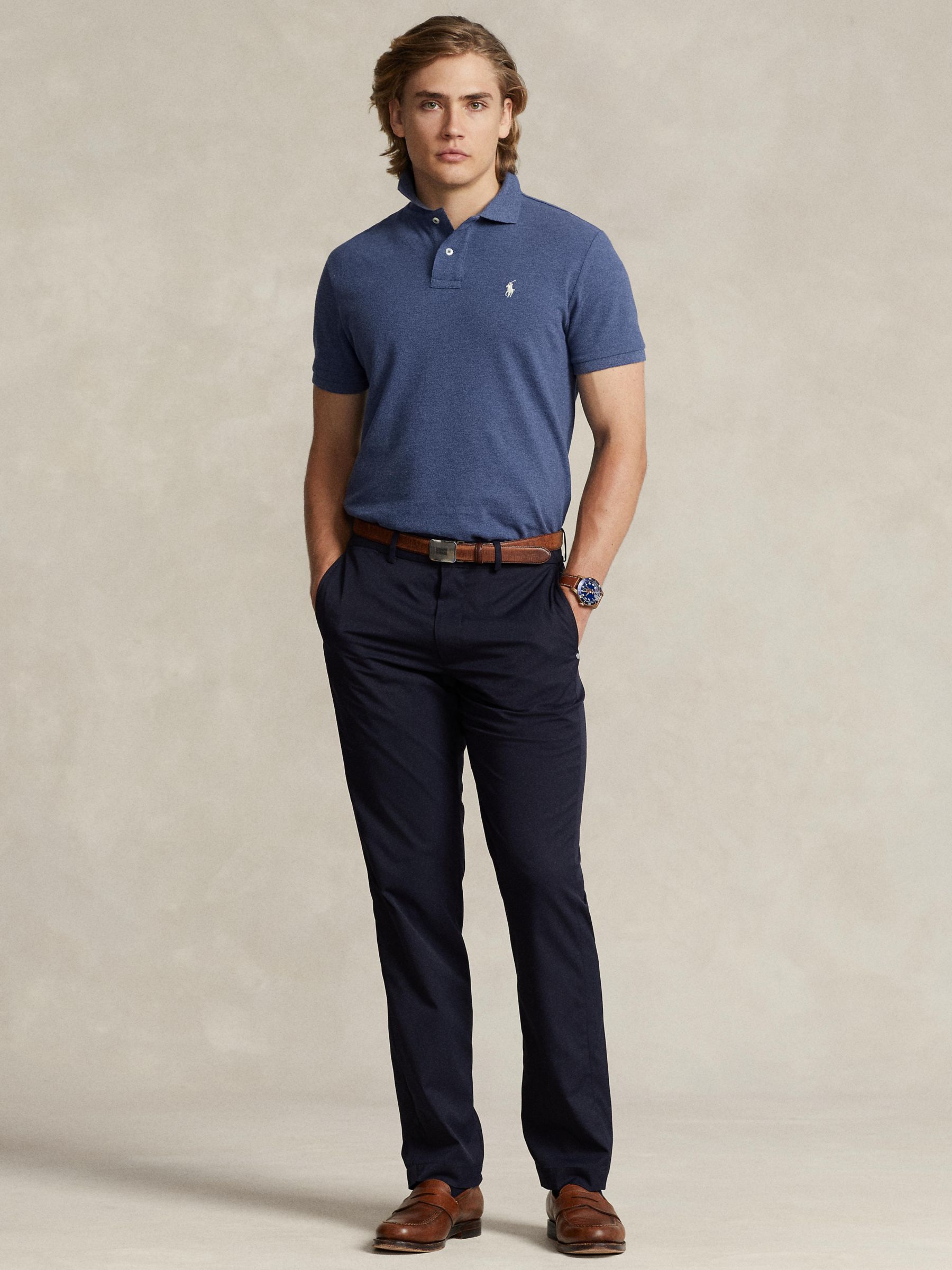 Polo Ralph Lauren Slim Fit Mesh Polo Shirt, Blue at John Lewis & Partners