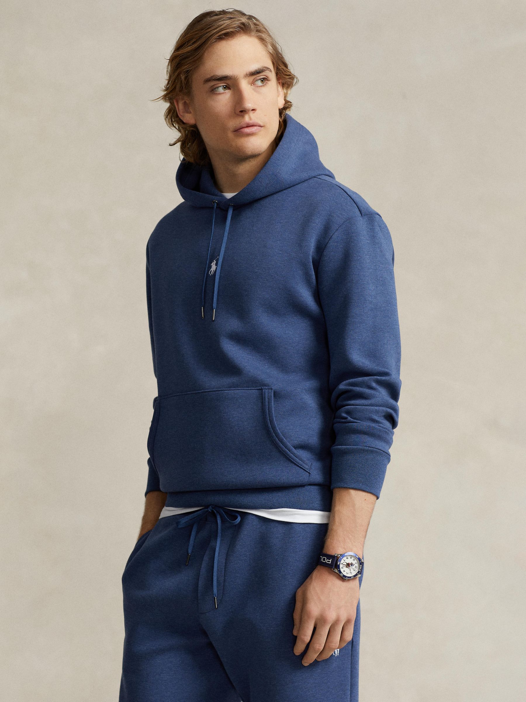 Polo Ralph Lauren Double-Knit Hoodie, Derby Blue Heather at John Lewis ...