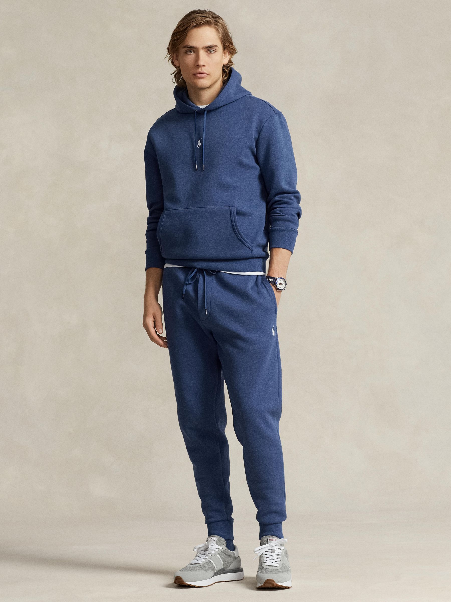 Polo Ralph Lauren Double-Knit Hoodie, Derby Blue Heather at John Lewis ...