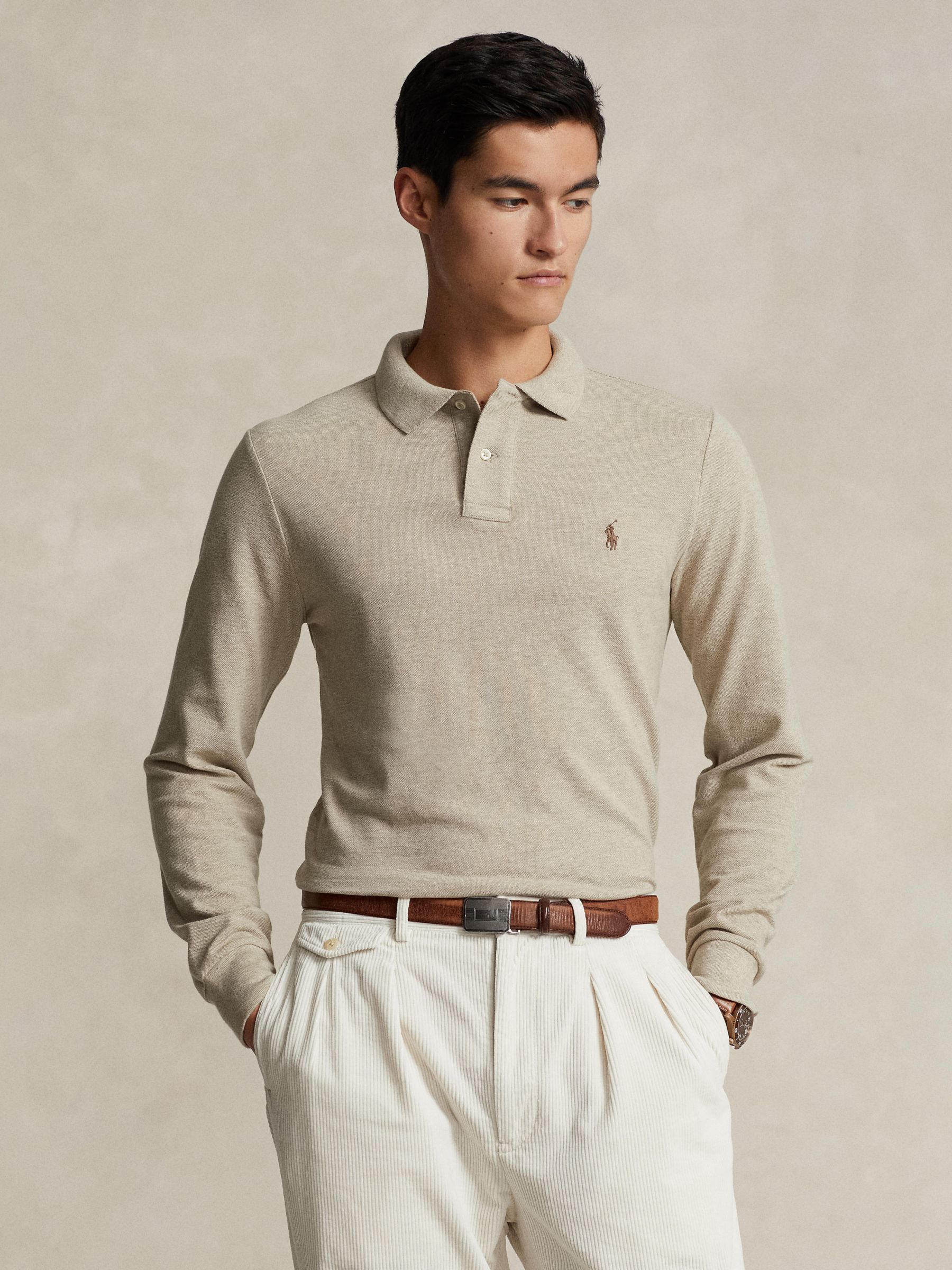 Polo Ralph Lauren Custom Slim Fit Long Sleeve Polo Shirt, Natural Beige ...