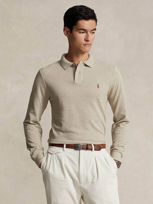 Polo Ralph Lauren Custom Slim Fit Long Sleeve Polo Shirt, Natural Beige