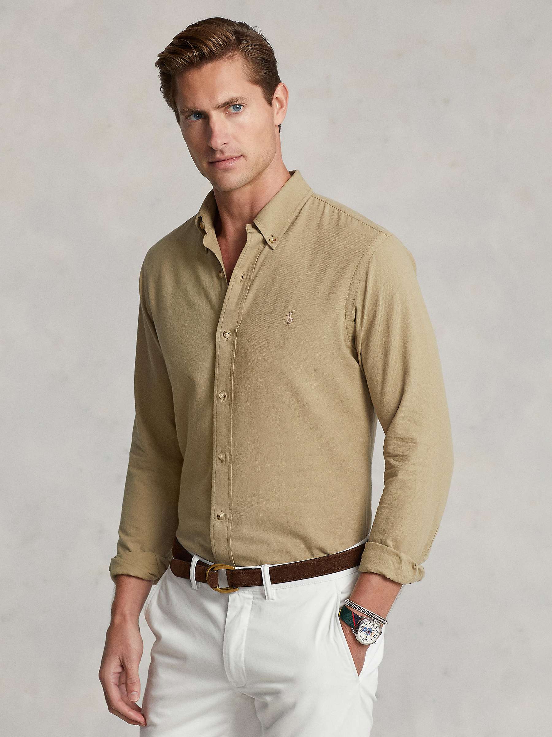 Buy Polo Ralph Lauren Slim Fit Dobby Shirt, Tan Online at johnlewis.com