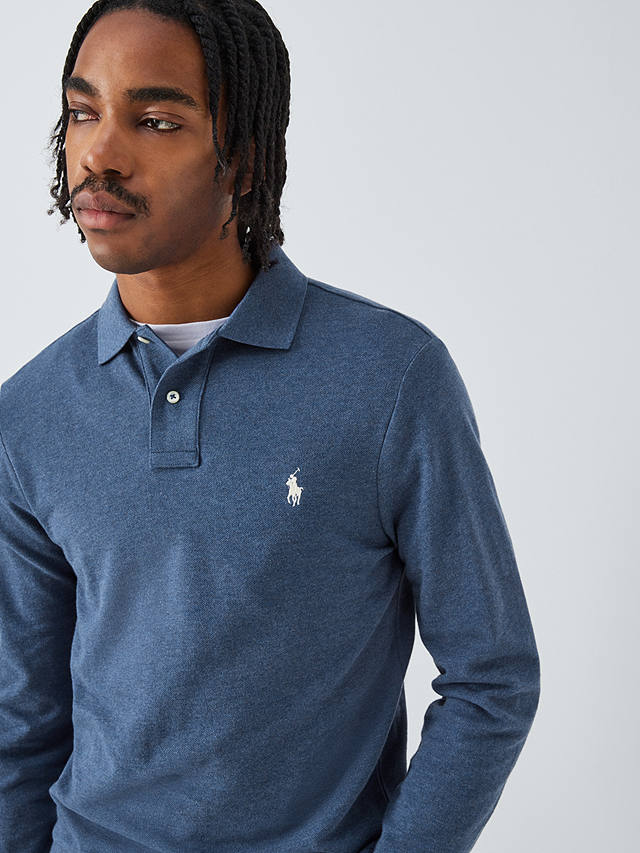 Polo Ralph Lauren Slim Fit Mesh Long Sleeve Polo Shirt, Blue