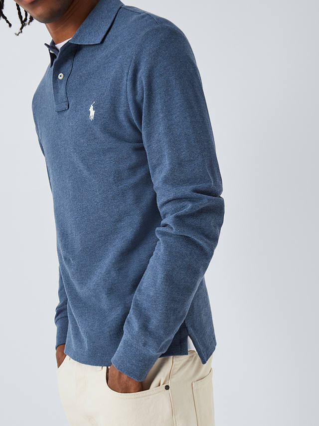 Polo Ralph Lauren Slim Fit Mesh Long Sleeve Polo Shirt, Blue