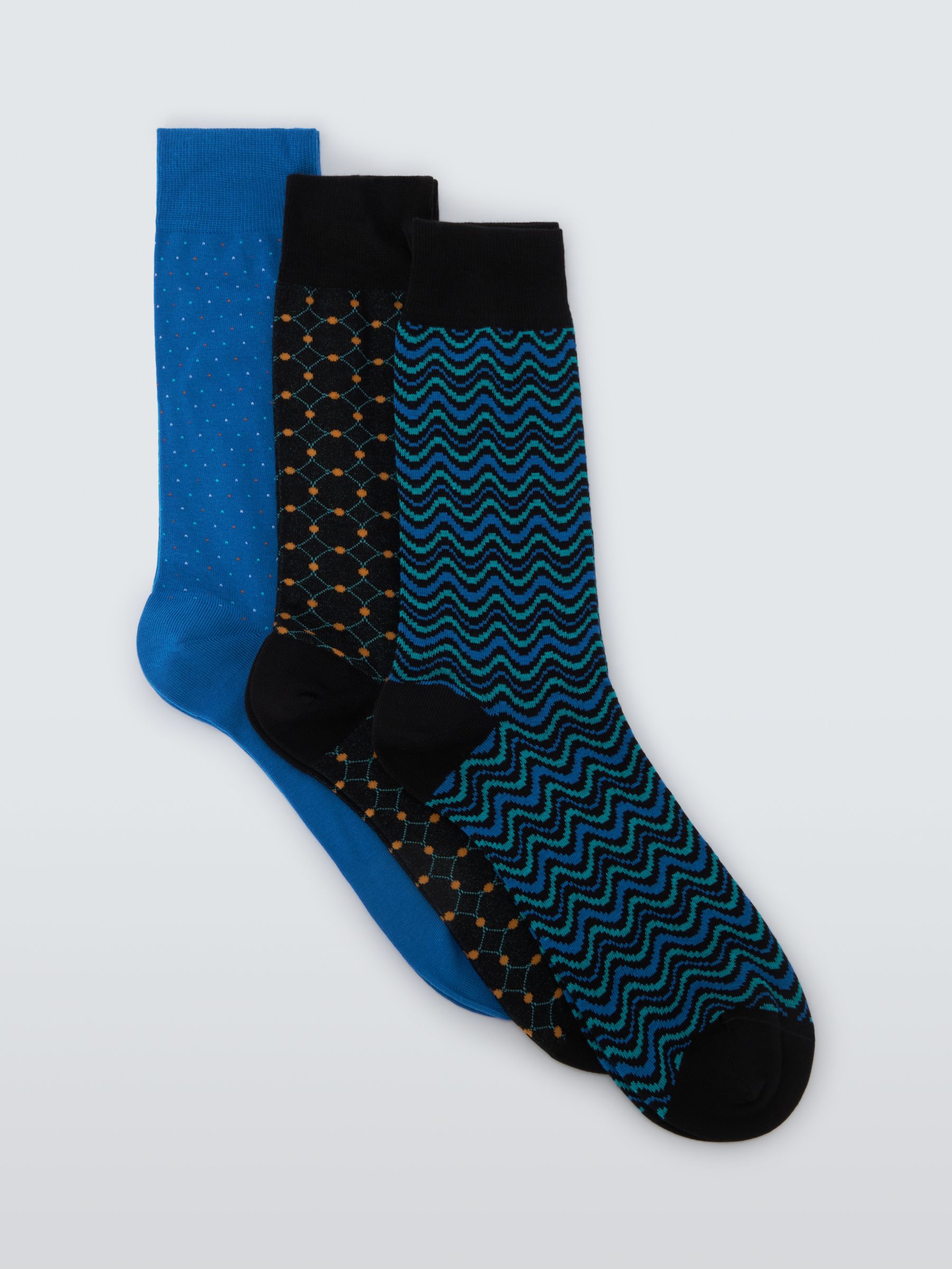 John Lewis Premium Socks, Pack of 3, Blue/Multi, S