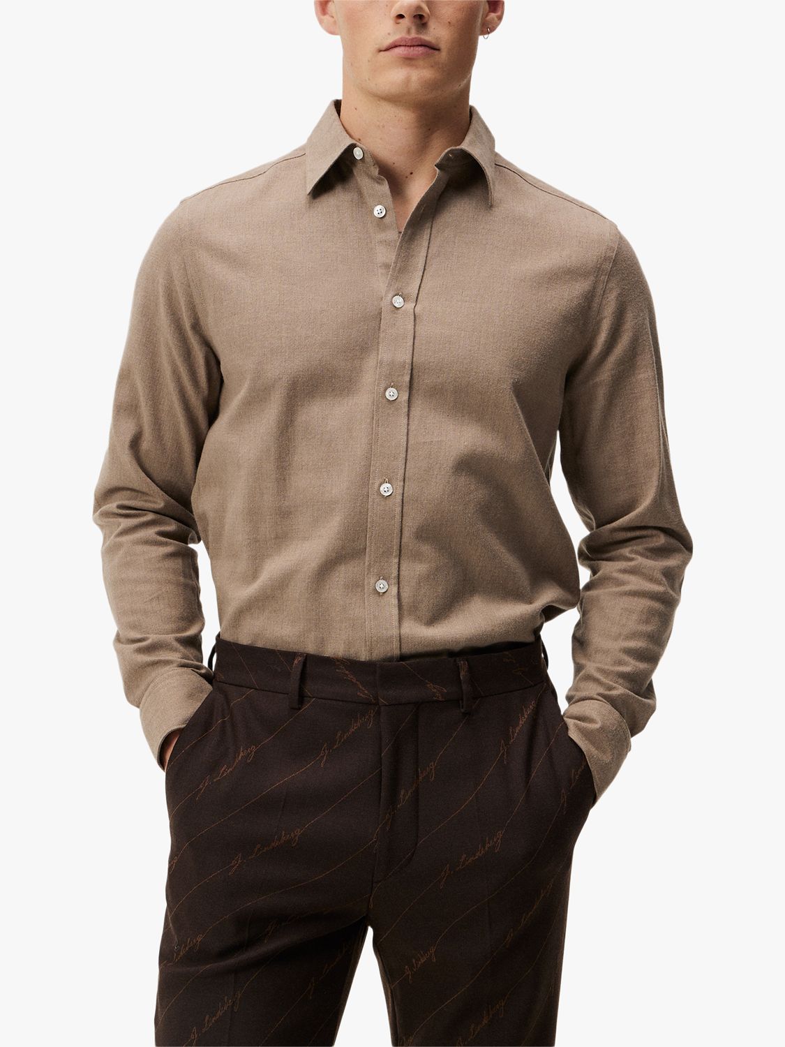 J.Lindeberg Light Flannel Slim Shirt, Brown, L