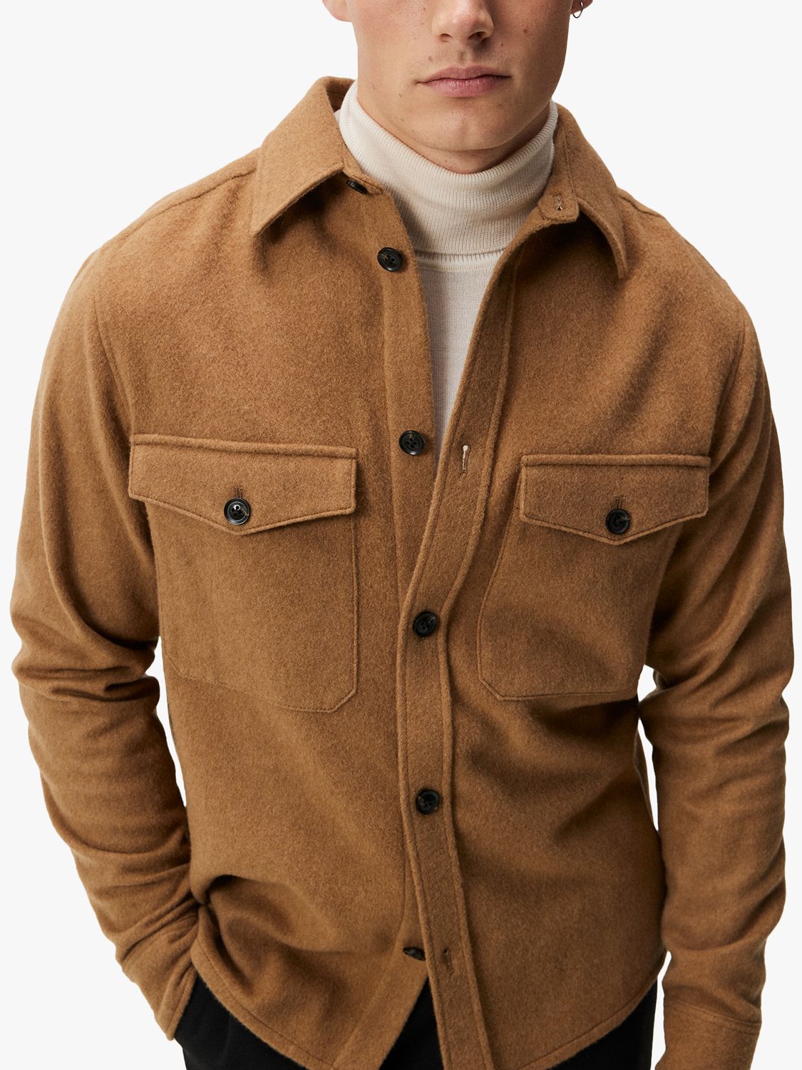 J.Lindeberg Flat Wool Overshirt, Brown, S
