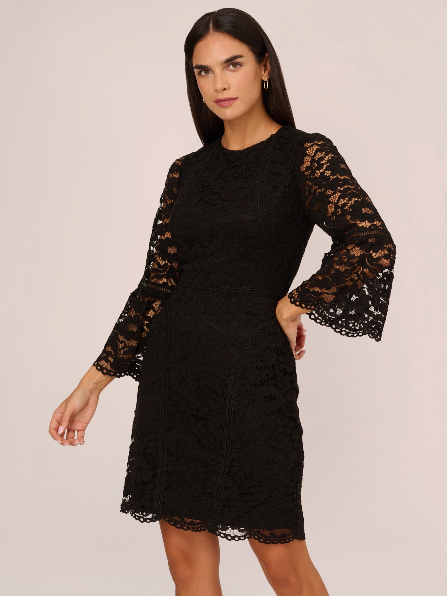 Adrianna Papell Lace Short Dress, Black at John Lewis & Partners