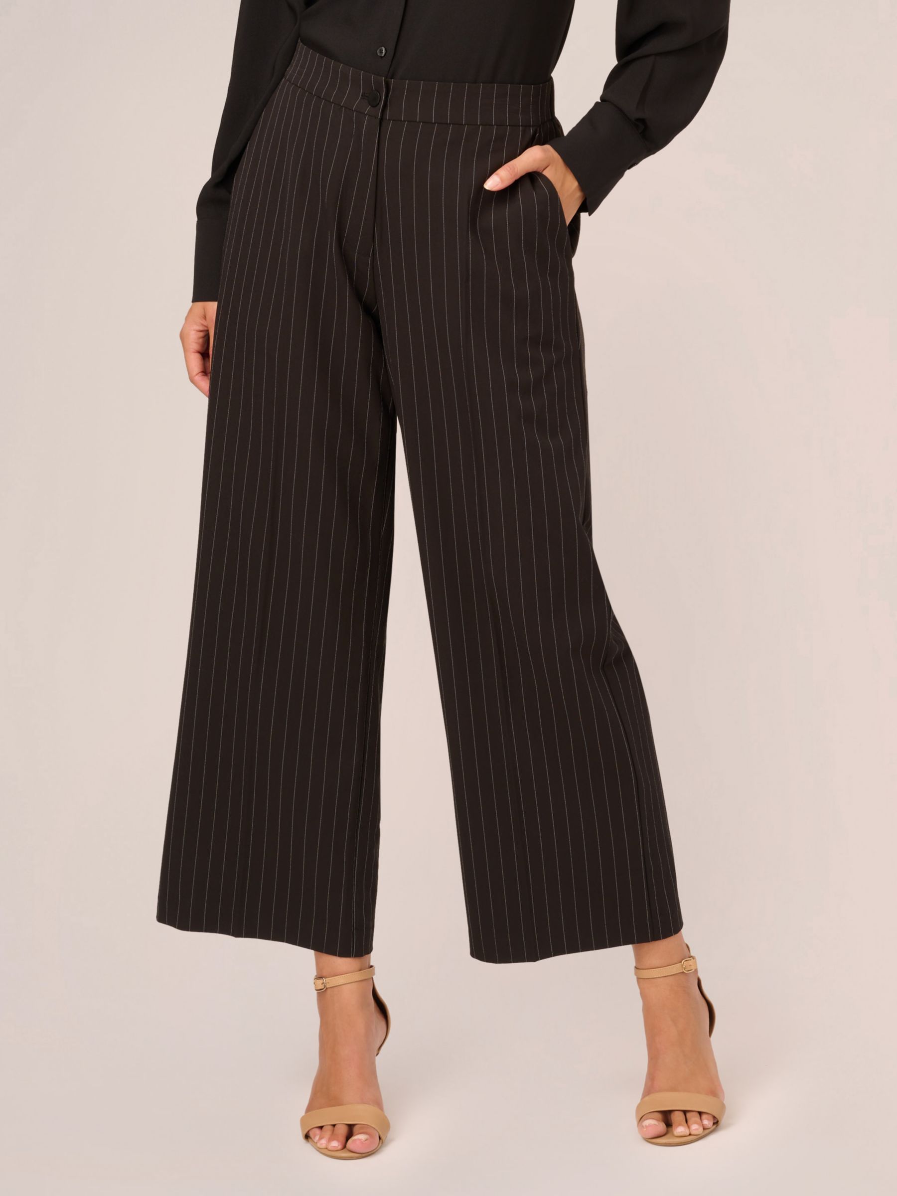 Adrianna Papell Pin Stripe Cropped Wide Leg Trousers, Black at John ...