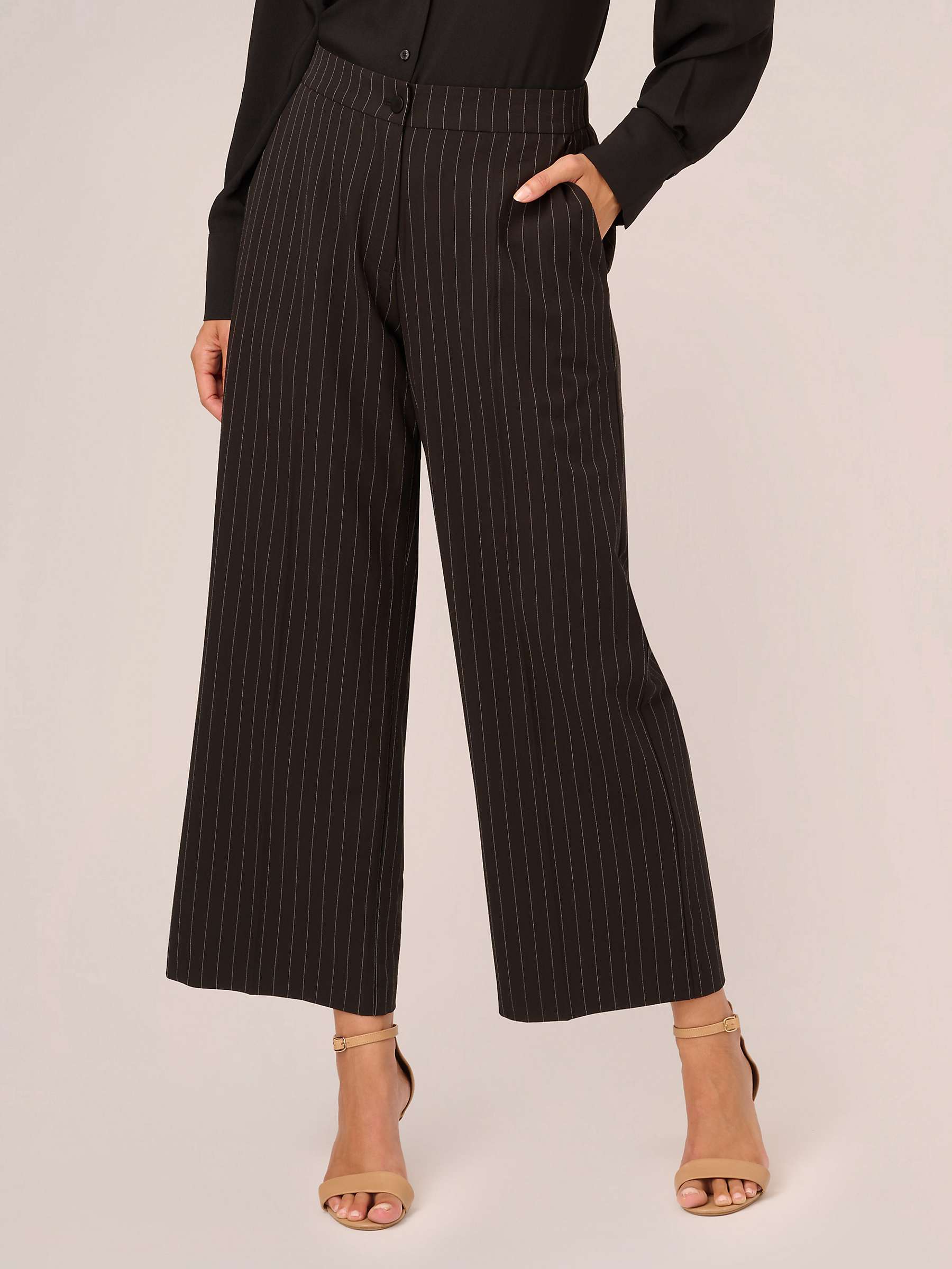 Buy Adrianna Papell Pin Stripe Cropped Wide Leg Trousers, Black Online at johnlewis.com