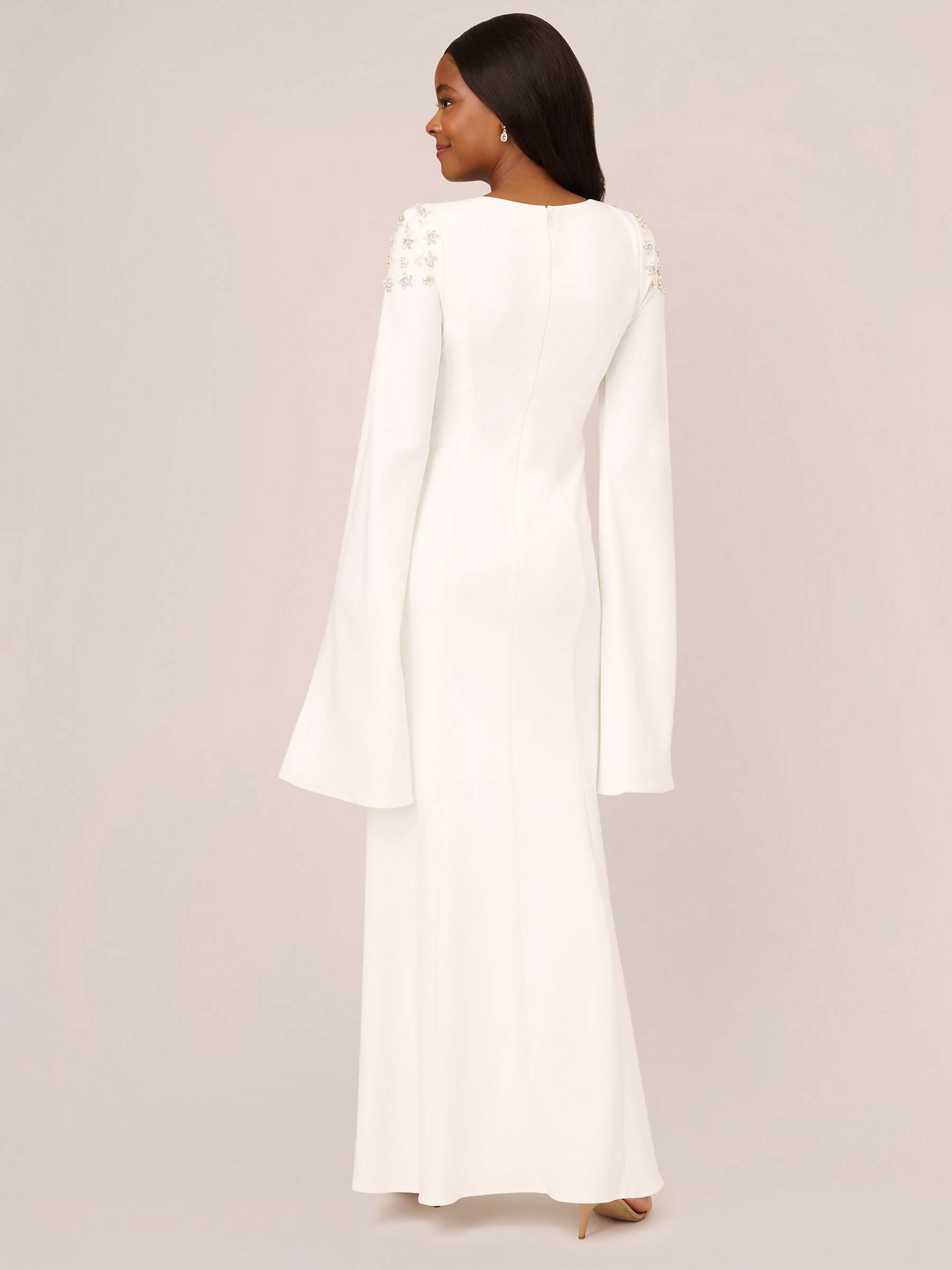 Adrianna Papell Crepe Beaded Cape Sleeve Gown, Ivory at John Lewis ...