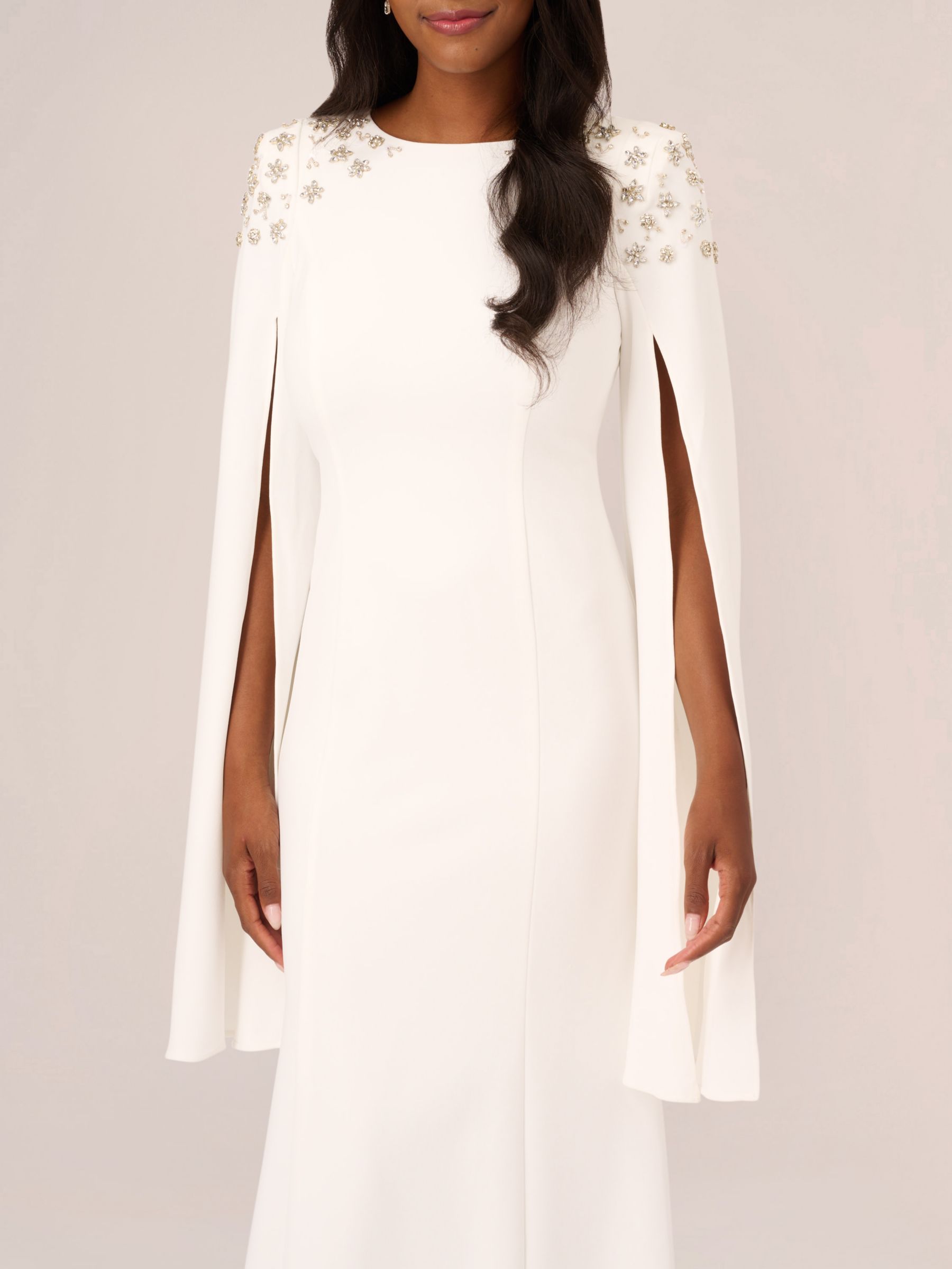 Adrianna Papell Crepe Beaded Cape Sleeve Gown, Ivory, 6