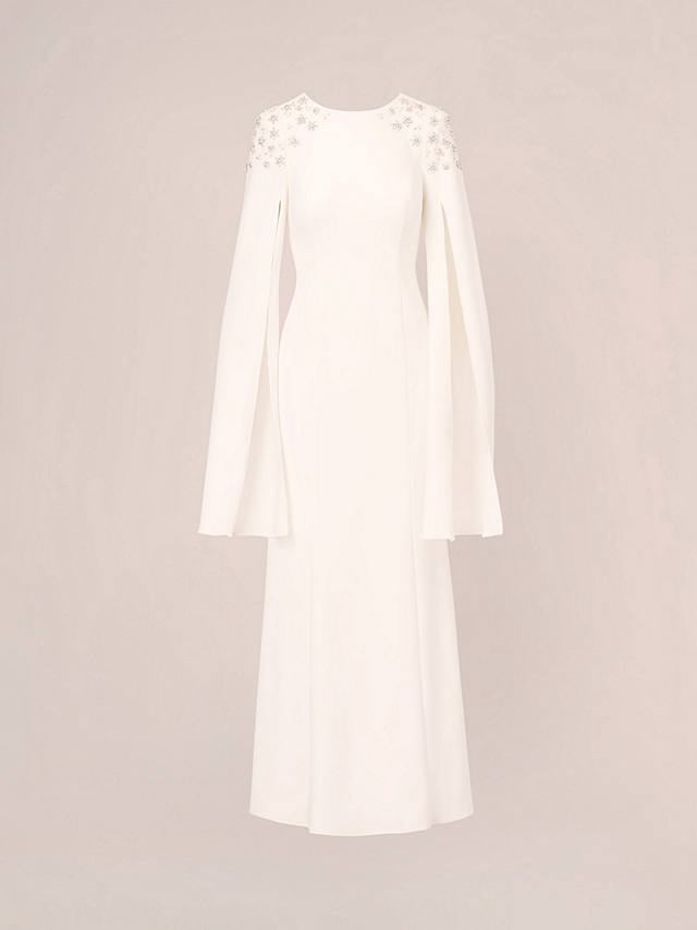 Adrianna Papell Crepe Beaded Cape Sleeve Gown, Ivory