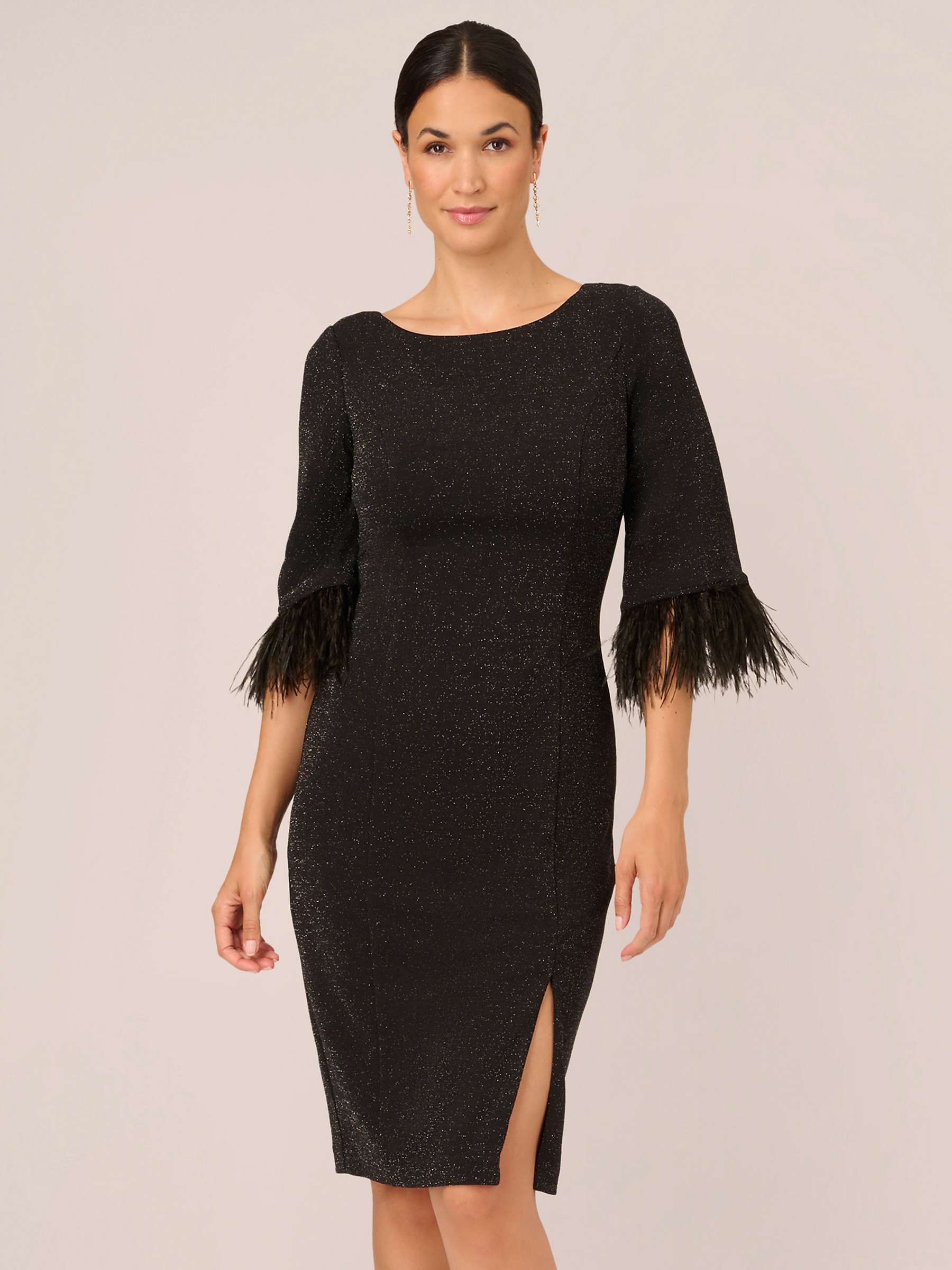 Buy Adrianna Papell Metallic Knit Feather Dress, Black Online at johnlewis.com