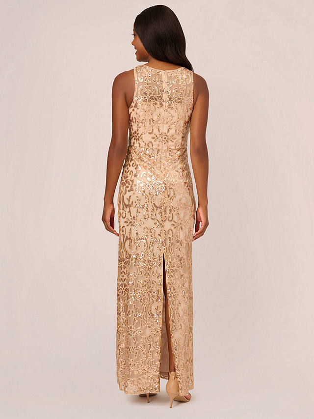 Adrianna Papell Studio Sequin Embroidery Maxi Dress, Champagne, 16