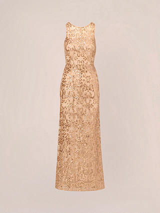 Adrianna Papell Studio Sequin Embroidery Maxi Dress, Champagne, 16