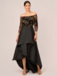 Adrianna Papell Beaded Taffeta Maxi Dress, Black/Gold, Black/Gold