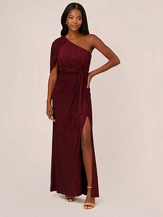 Adrianna Papell One Shoulder Draped Metallic Maxi Dress, Dark Ruby