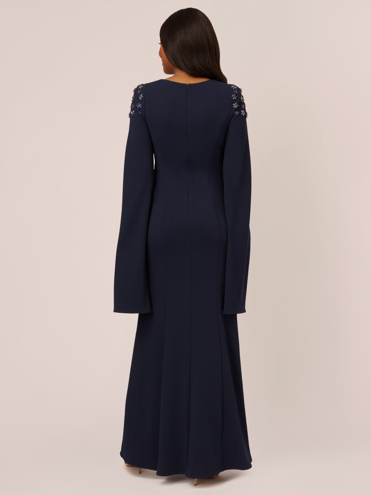 Adrianna Papell Crepe Beaded Cape Sleeve Maxi Dress Midnight 6