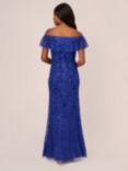 Adrianna Papell Embellished Mesh Bardot Mermaid Gown, Ultra Blue