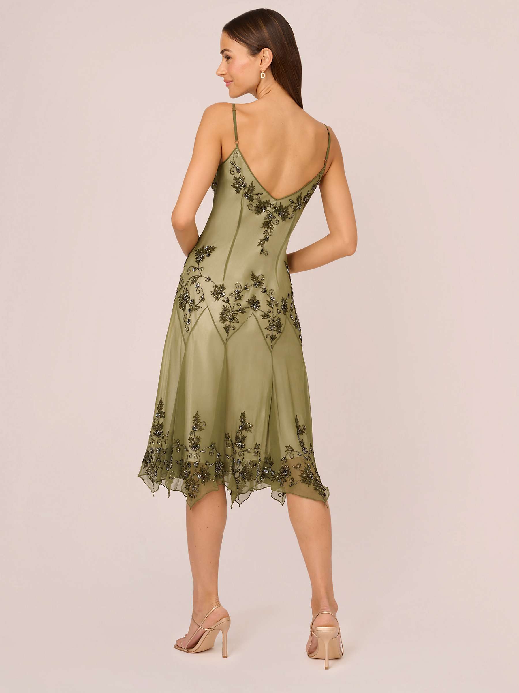 Buy Adrianna by Adrianna Papell Beaded Satin Georgette Dress, Olive Online at johnlewis.com