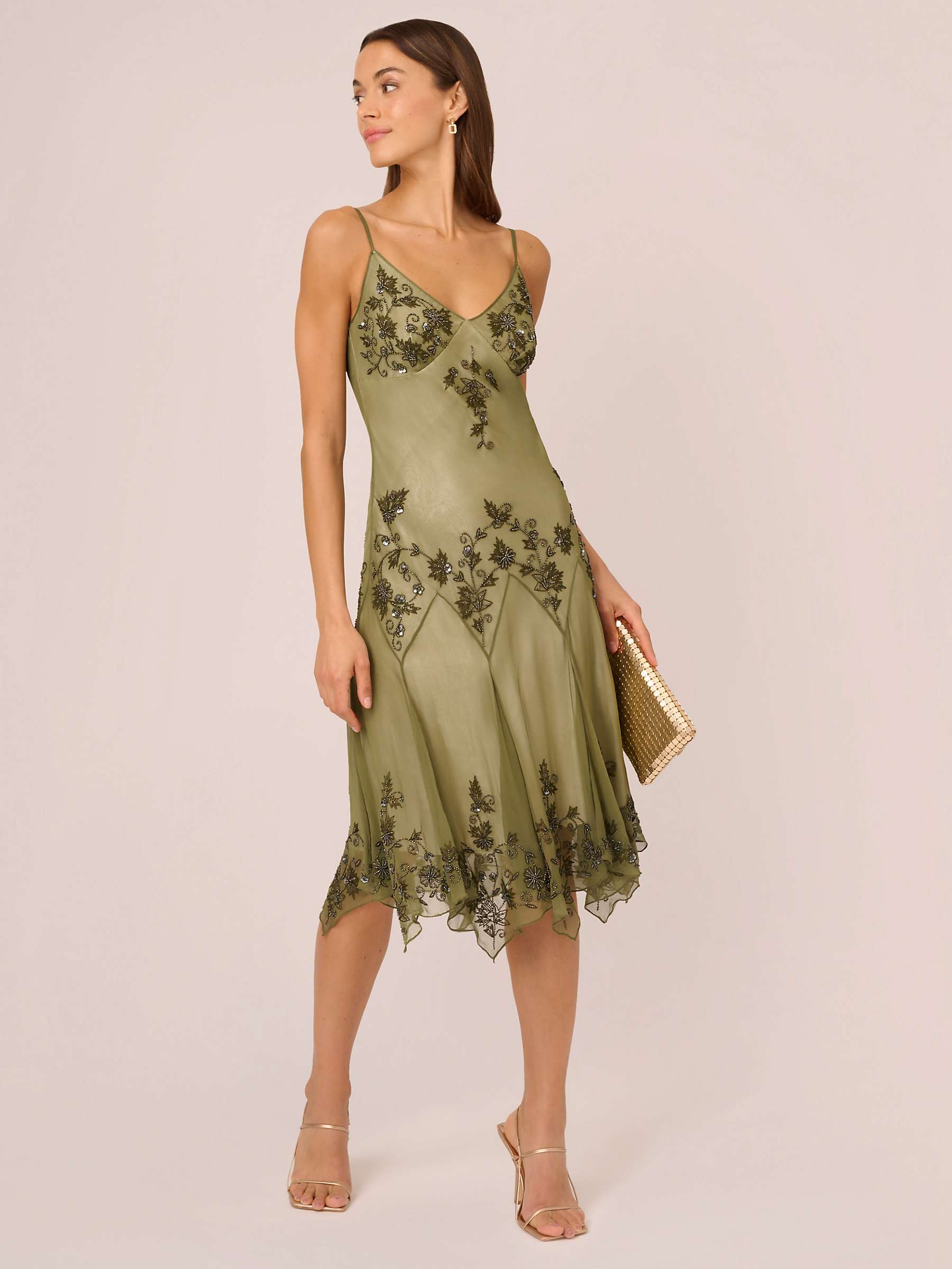 Buy Adrianna by Adrianna Papell Beaded Satin Georgette Dress, Olive Online at johnlewis.com
