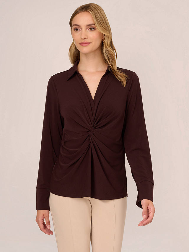 Adrianna Papell Twist Front Long Sleeve Top, Chocolate
