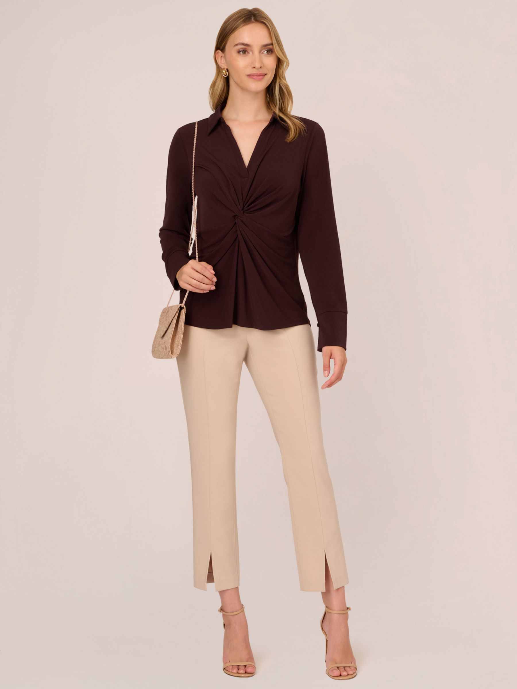 Adrianna Papell Twist Front Long Sleeve Top Chocolate at John