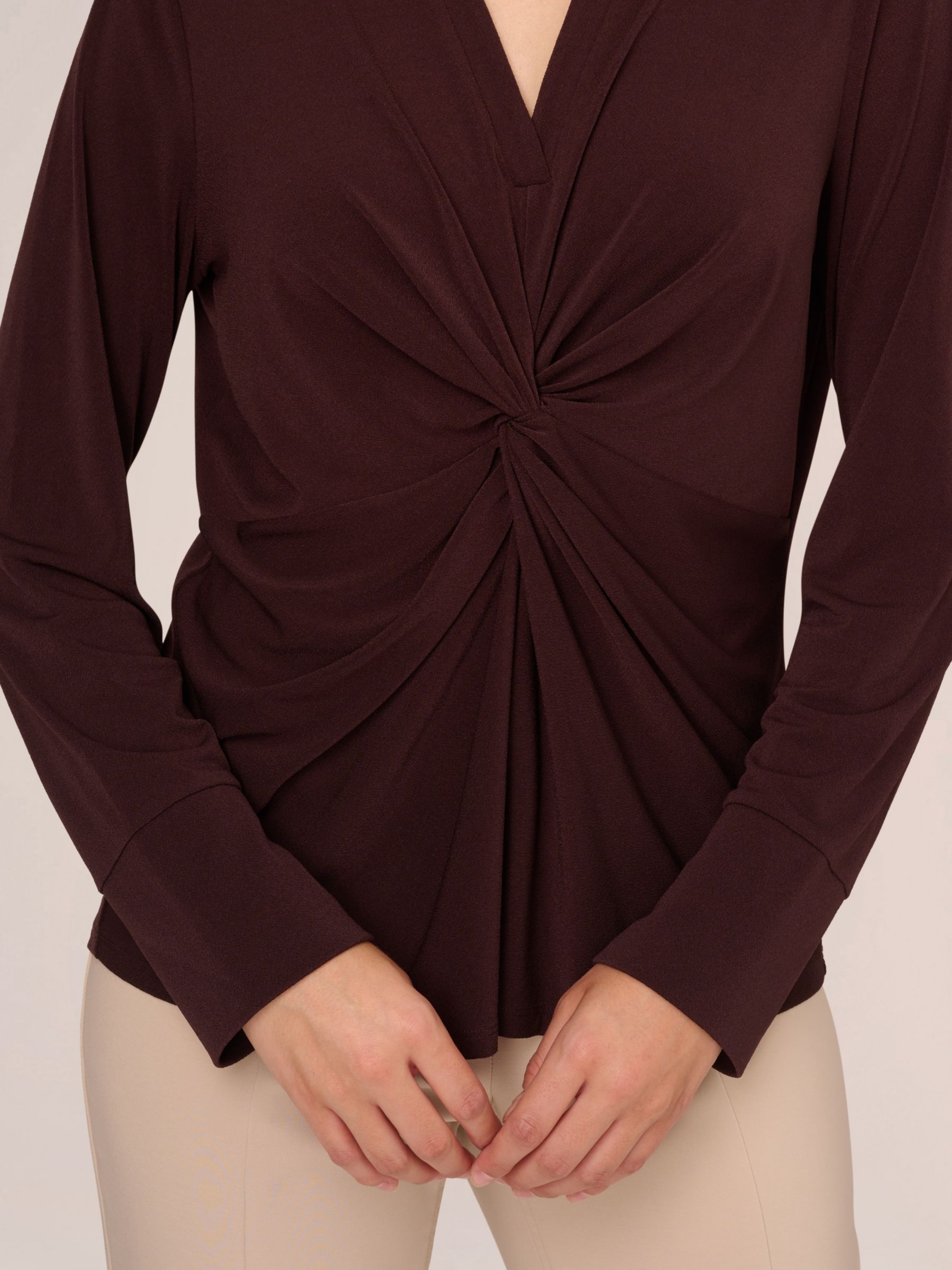 Adrianna Papell Twist Front Long Sleeve Top Chocolate at John